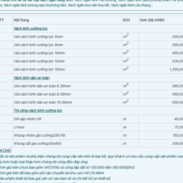 BÁO GIÁ VÁCH KÍNH CƯỜNG LỰC NĂM 2023